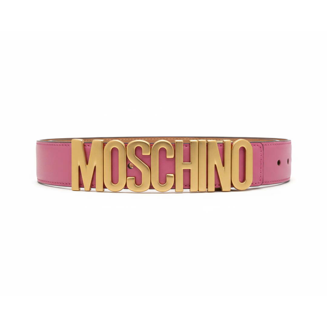 MOSCHINO BELT featuring a gold-tone logo buckle available at Lestyle Boutique Melbourne