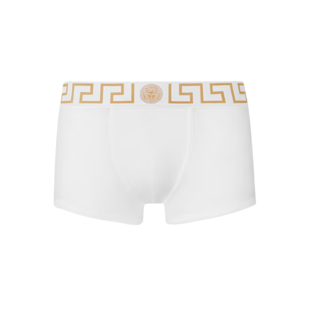 Versace low rise trunk featuring gold Greek key waistband available at Lestyle Boutique Melbourne