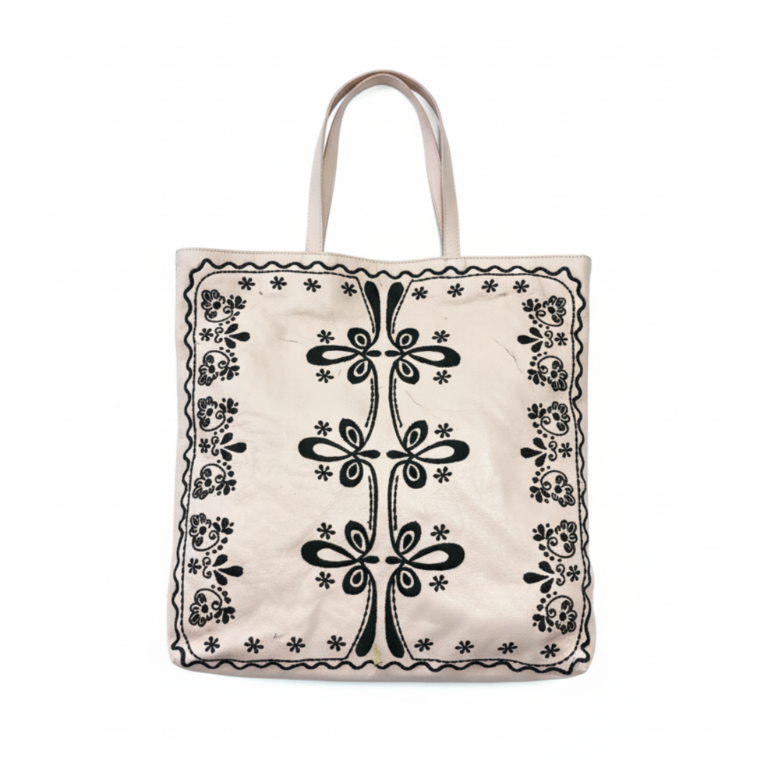 Red Valentino tote bag featuring black embroidered floral pattern available at Lestyle Boutique Melbourne