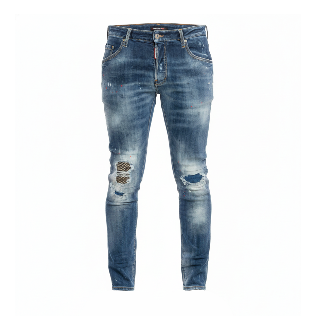 DSQUARED JEANS featuring distressed detailing with ripped knees and paint splatters available at Lestyle Boutique Melbourne