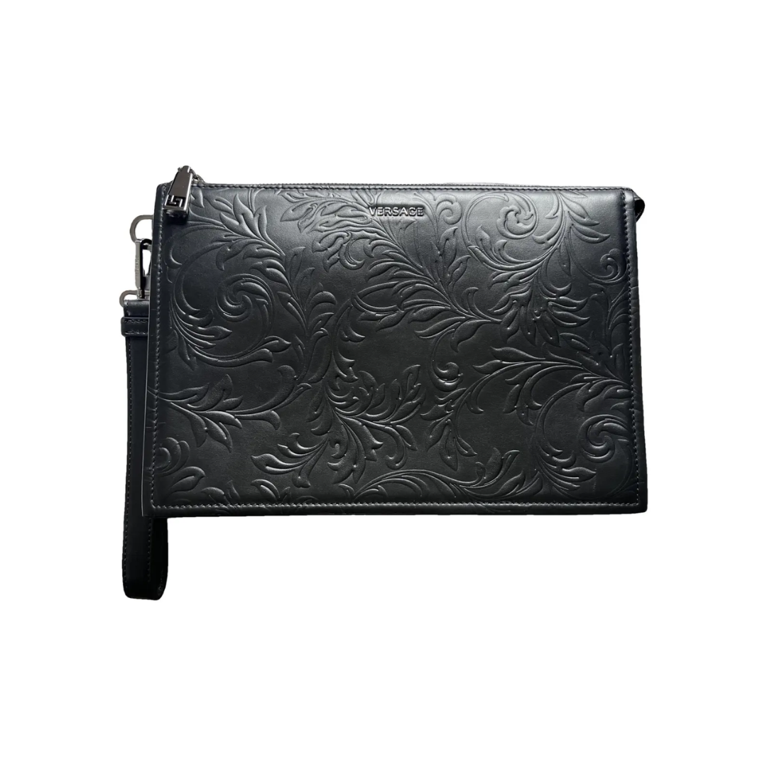Versace clutch featuring embossed floral pattern available at Lestyle Boutique Melbourne