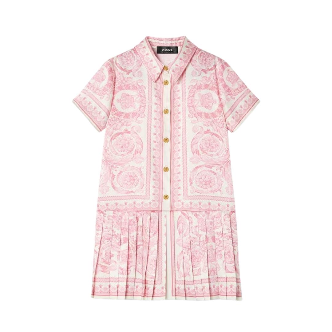 VERSACE Barocco shirt dress for kids featuring pink and white Barocco print available at Lestyle Boutique Melbourne