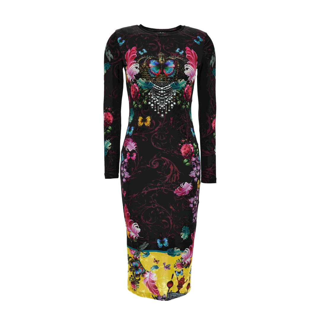 Versace Jeans Couture midi dress featuring floral-butterfly print available at Lestyle Boutique Melbourne