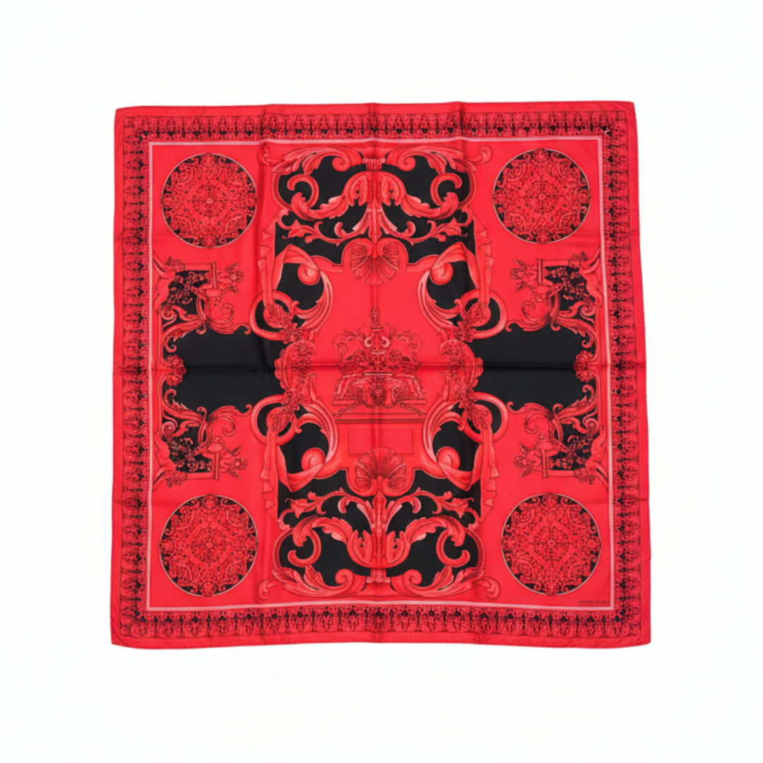VERSACE SCARF featuring ornate red and black baroque pattern available at Lestyle Boutique Melbourne
