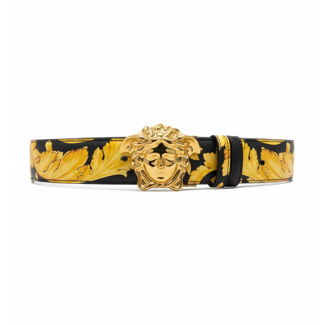 VERSACE BELT featuring Barocco reversible design with gold Medusa buckle available at Lestyle Boutique Melbourne