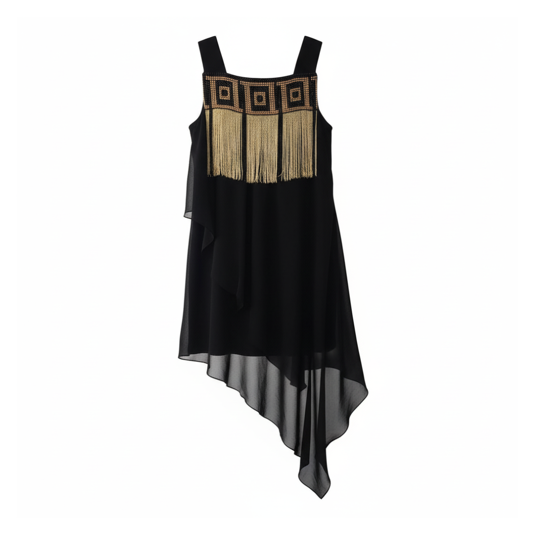VERSACE DRESS featuring gold fringe detailing available at Lestyle Boutique Melbourne