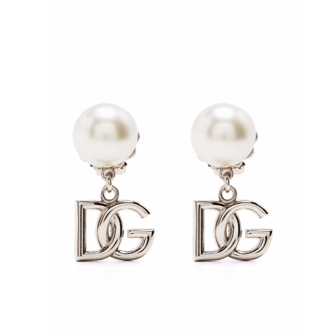 Dolce & Gabbana pearl earrings featuring DG logo charms available at Lestyle Boutique Melbourne