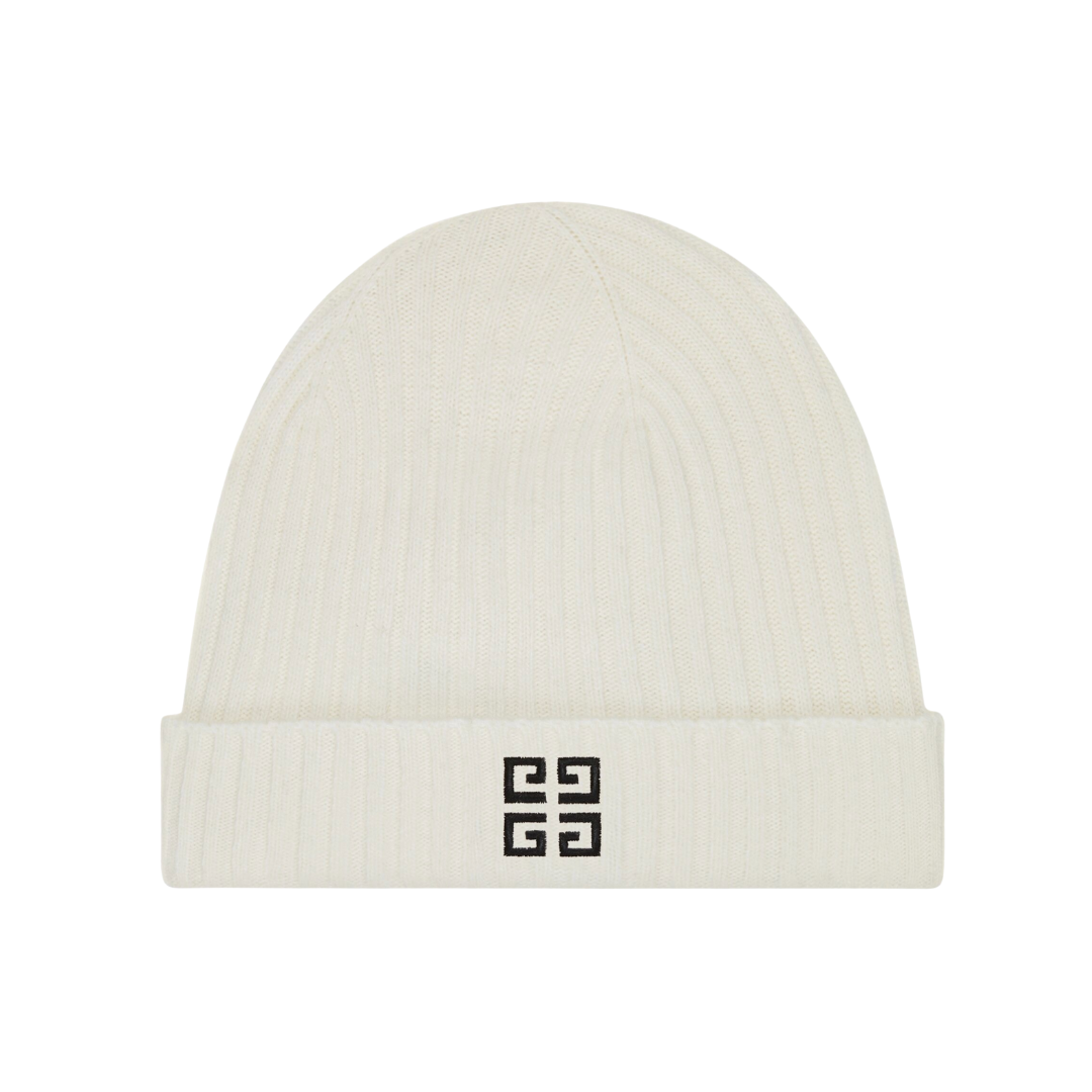 GIVENCHY ribbed knitted beanie with turn-up embroidery and 4G emblem, wool/cashmere, available at Lestyle Boutique Melbourne