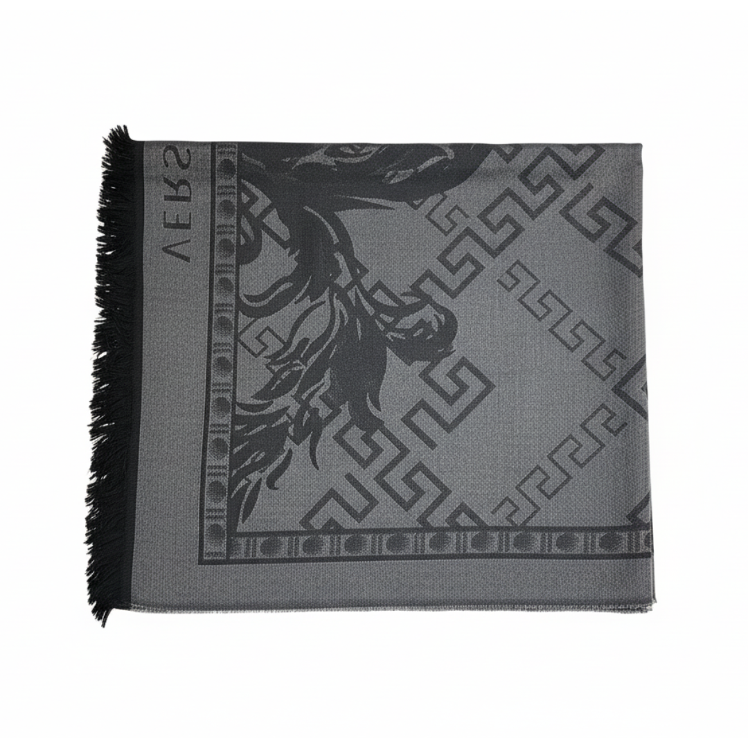 Versace scarf featuring Medusa head and Greek key pattern available at Lestyle Boutique Melbourne