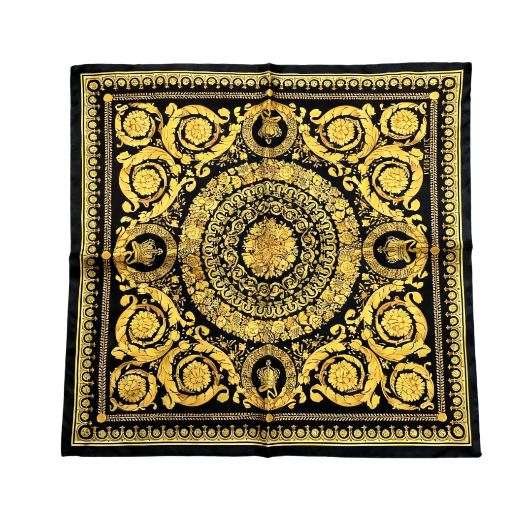 Versace kerchief featuring ornate gold baroque print available at Lestyle Boutique Melbourne