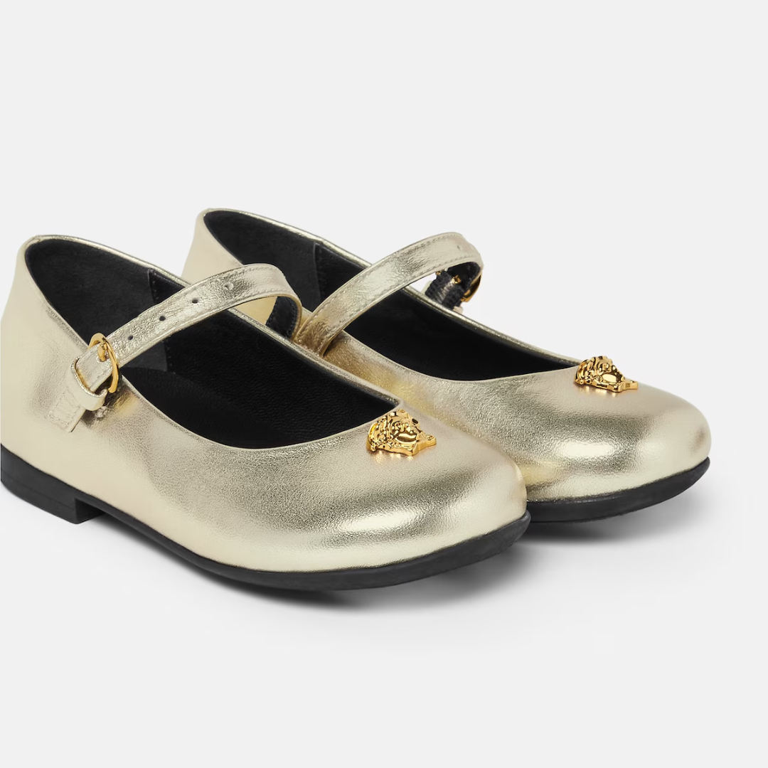 Versace KIDS SHOES featuring metallic laminated nappa leather and Medusa hardware available at Lestyle Boutique Melbourne