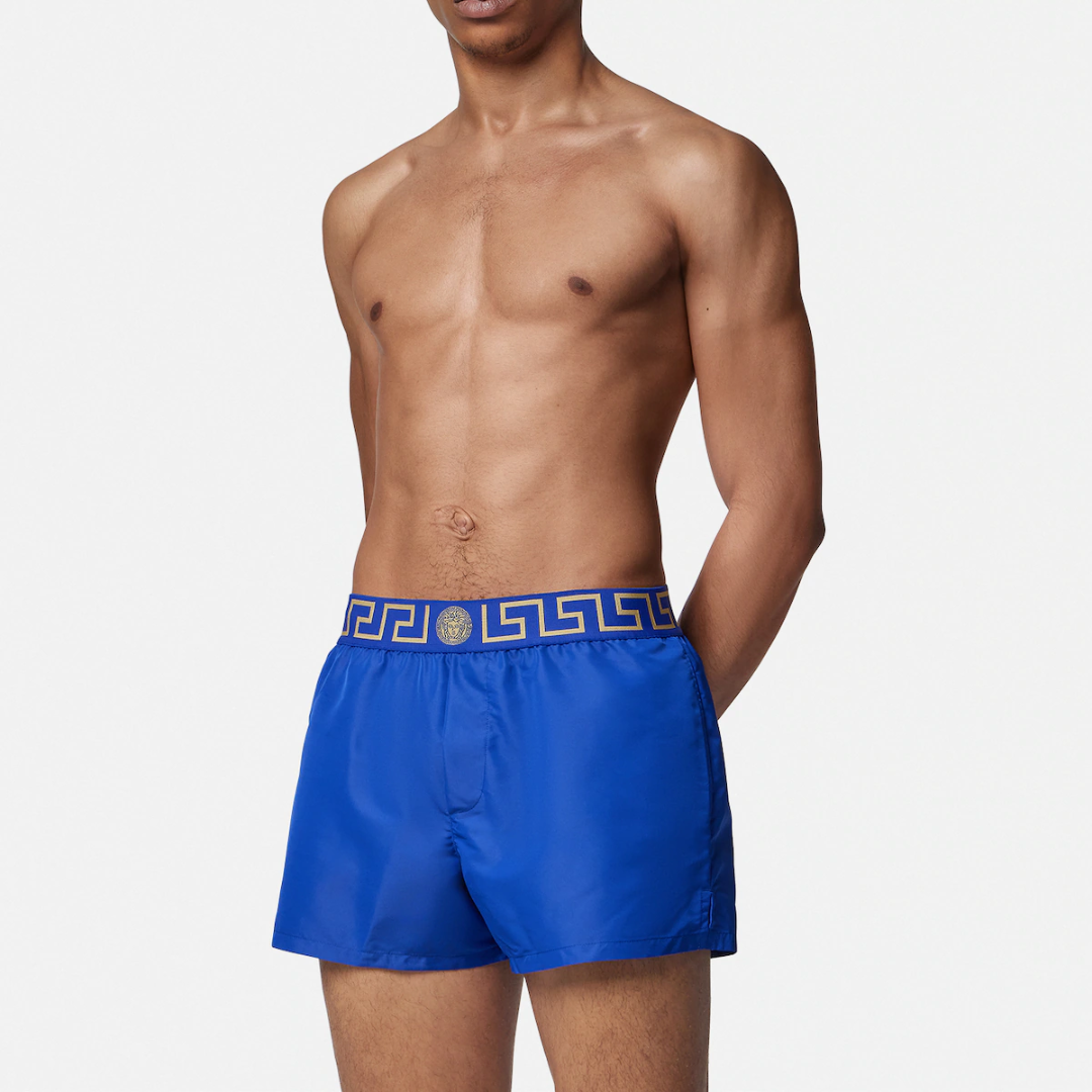 VERSACE SWIM SHORTS featuring Greca border and Medusa motif on waistband available at Lestyle Boutique Melbourne