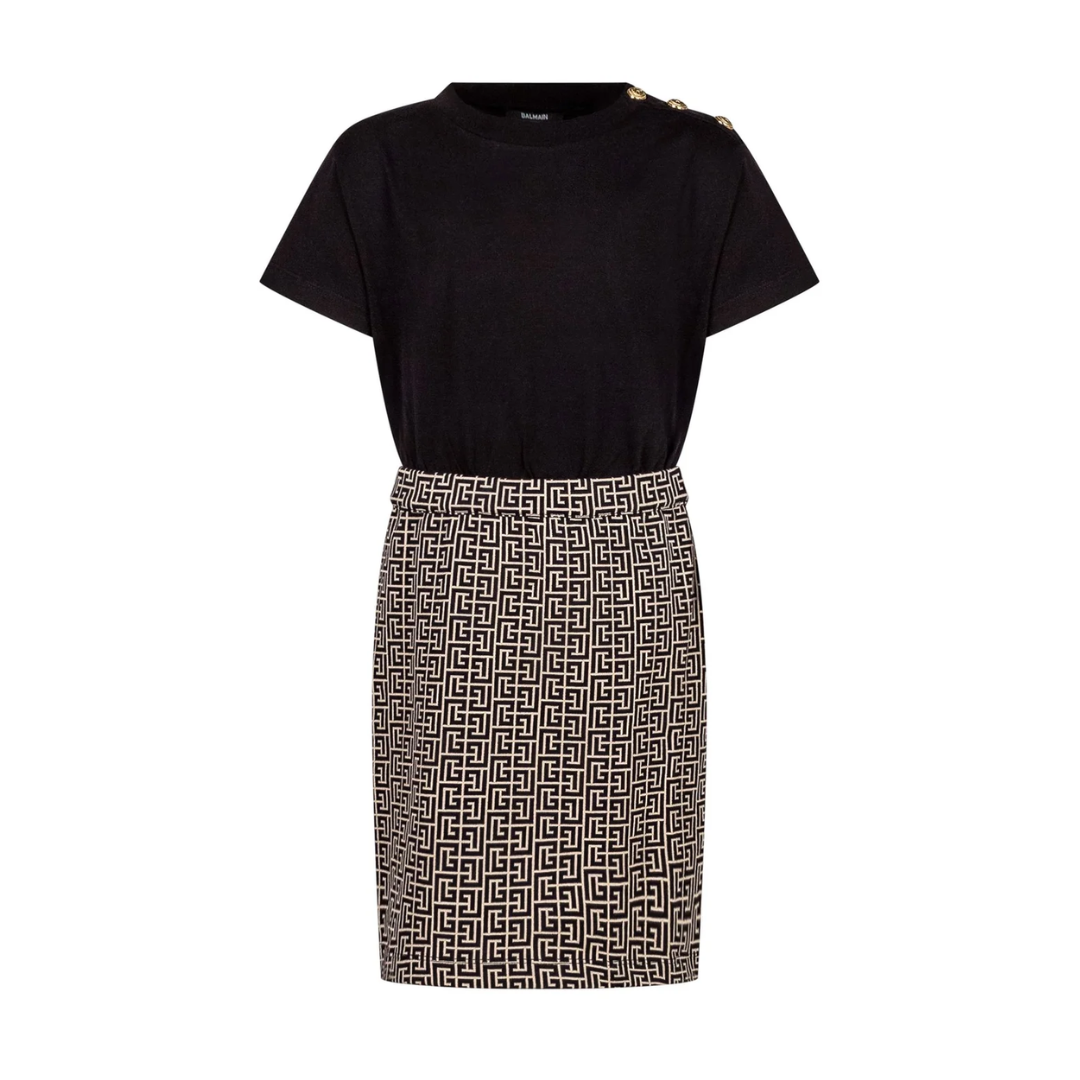 Balmain Kids Crew Neck Logo Dress featuring logo available at Lestyle Boutique Melbourne