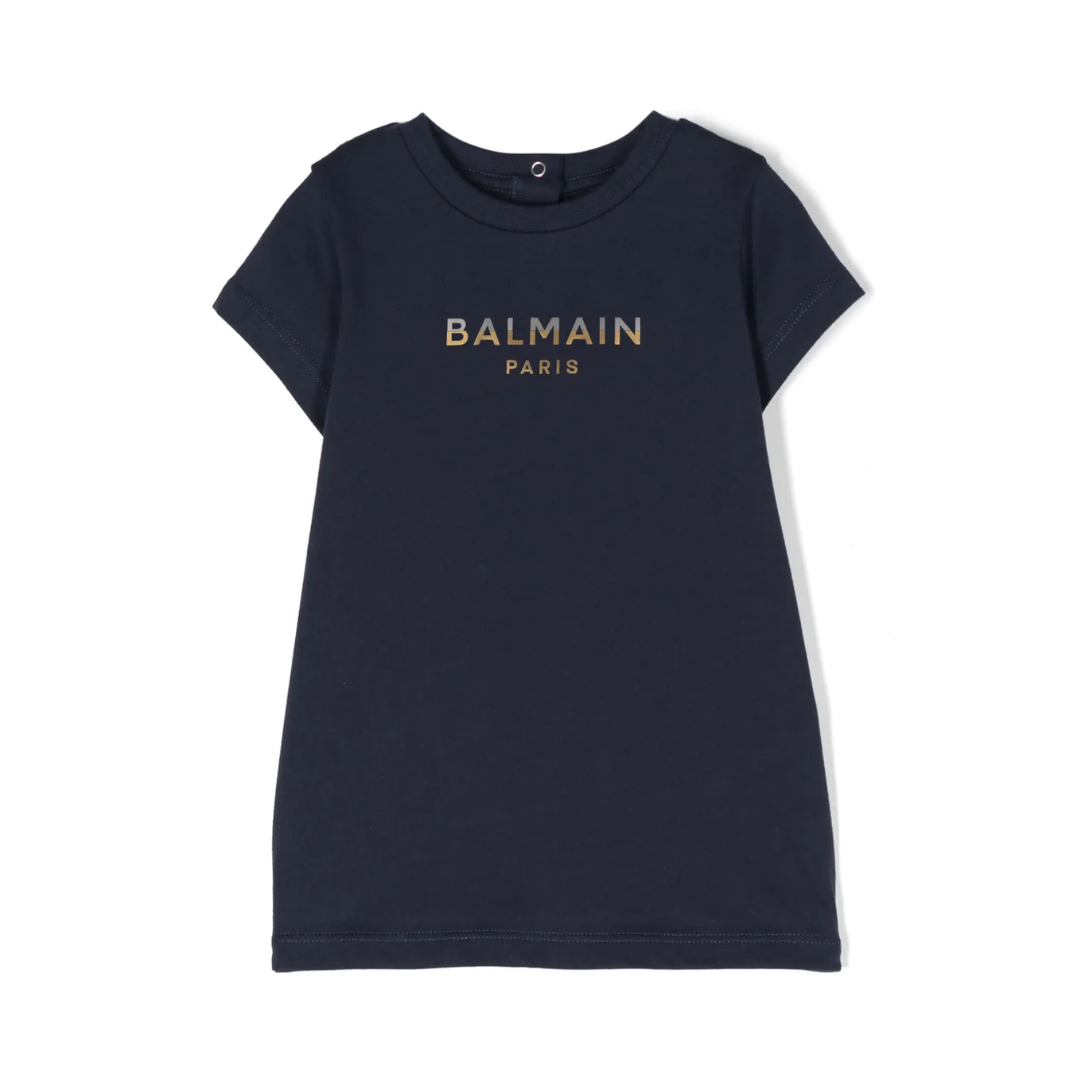 BALMAIN LOGO PRINT T-SHIRT DRESS featuring front logo print available at Lestyle Boutique Melbourne