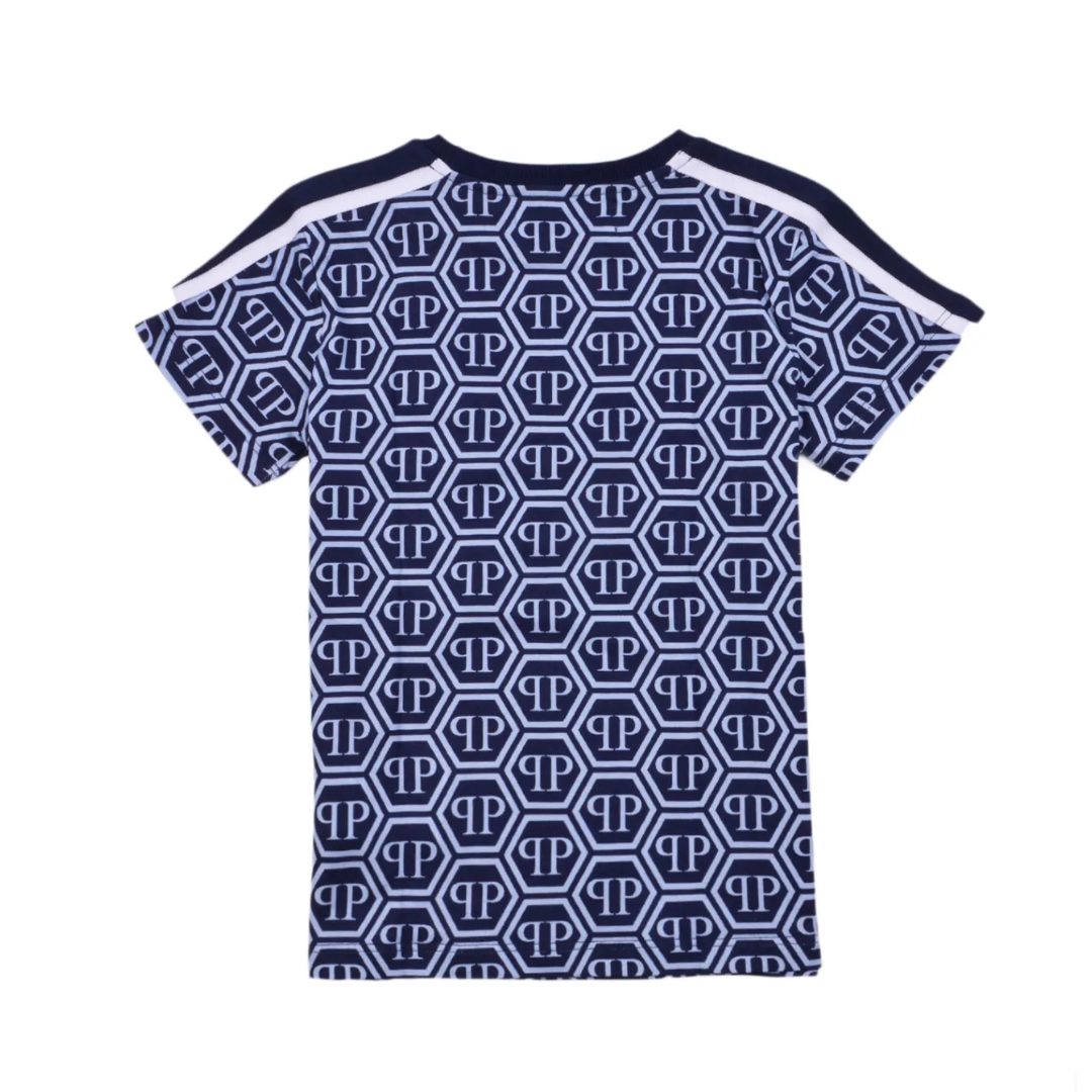 Philipp Plein kids T-shirt blue featuring hexagon PP monogram pattern available at Lestyle Boutique Melbourne