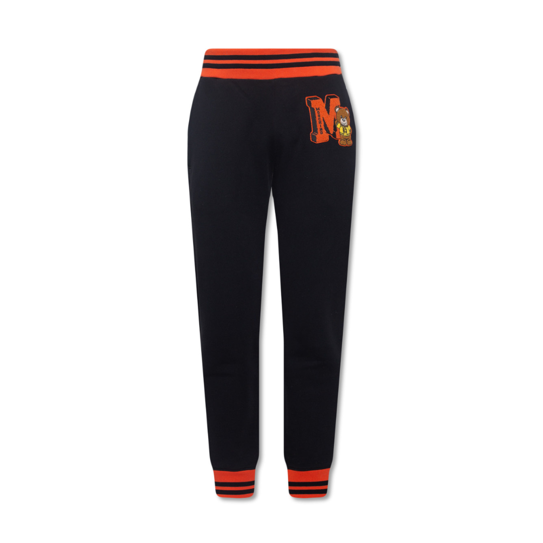 Moschino joggers featuring bear graphic in midnight black with red striped waistband and cuffs available at Lestyle Boutique Melbourne