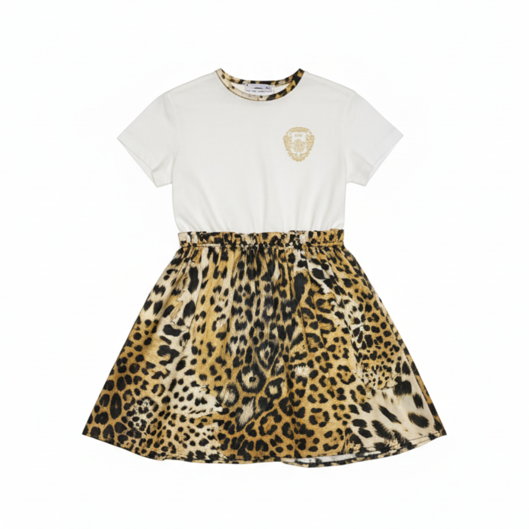 ROBERTO CAVALLI kids dress featuring gold crest embroidery available at Lestyle Boutique Melbourne
