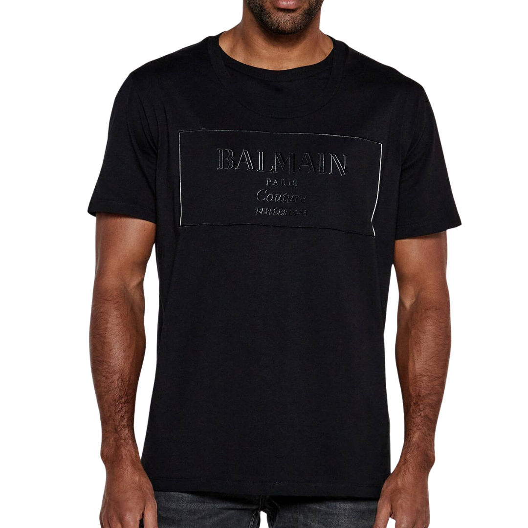 Balmain T-Shirt featuring embossed logo available at Lestyle Boutique Melbourne