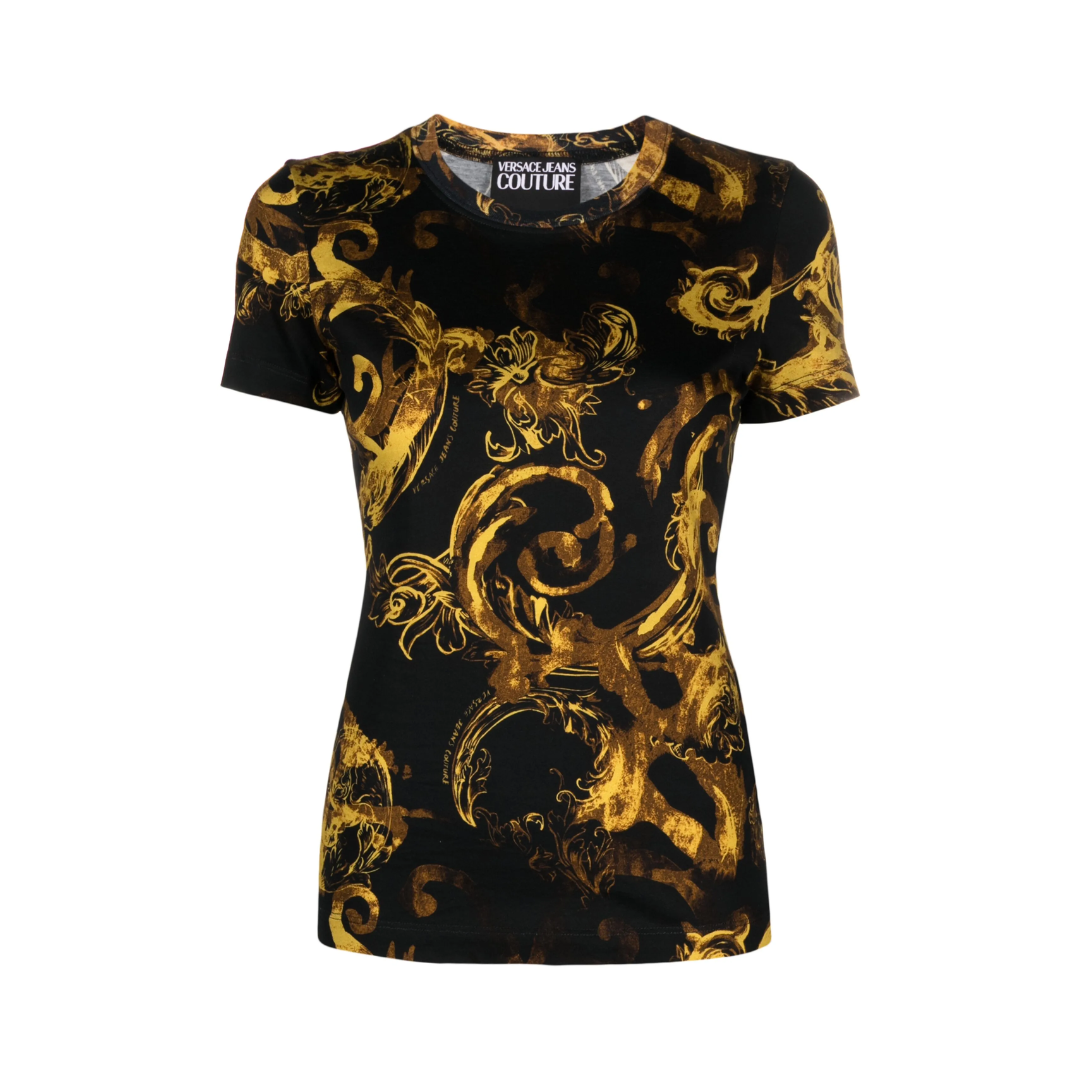 VERSACE JEANS COUTURE T-Shirt featuring gold baroque print available at Lestyle Boutique Melbourne