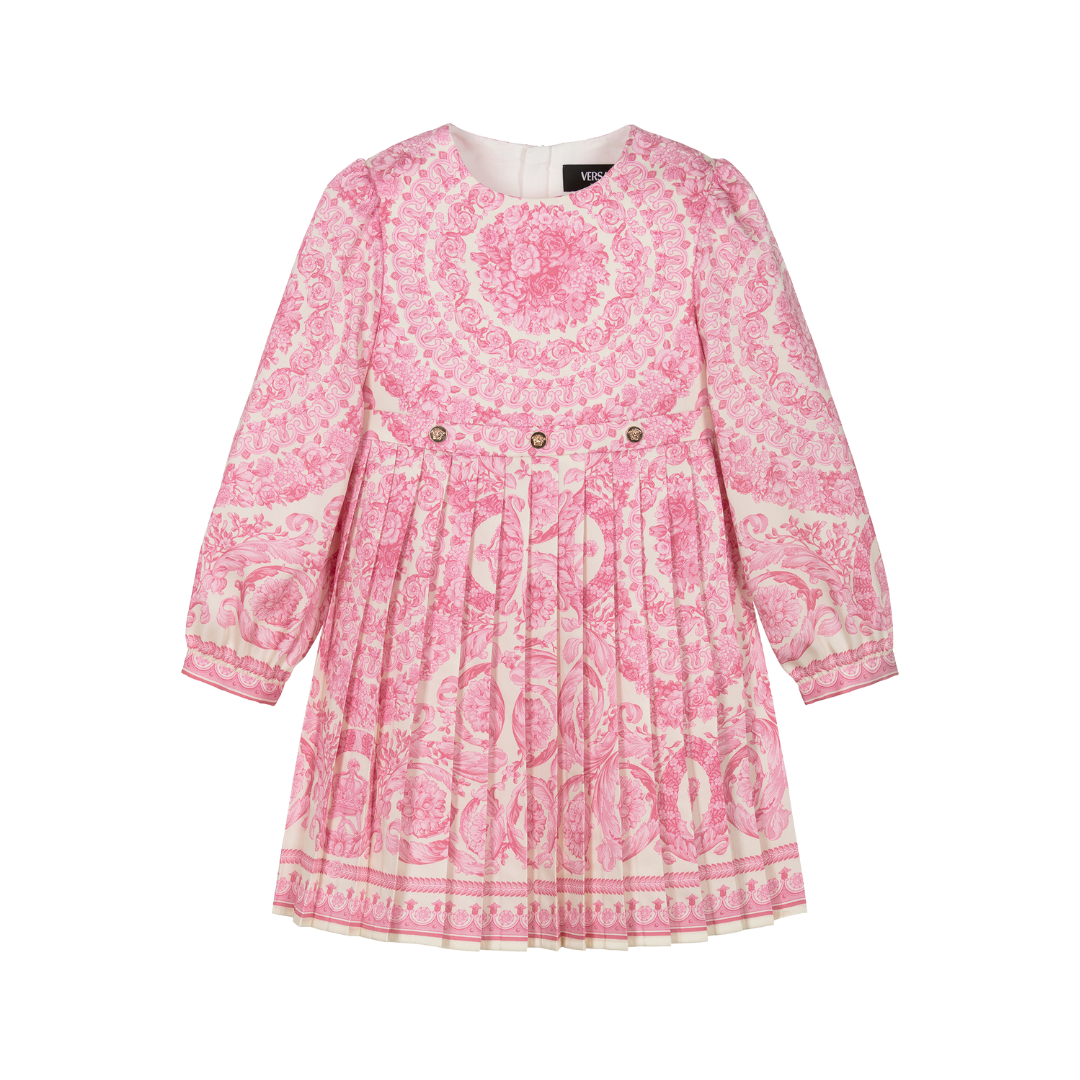 Versace Girls Dress featuring pale pink satin Barocco foulard print available at Lestyle Boutique Melbourne