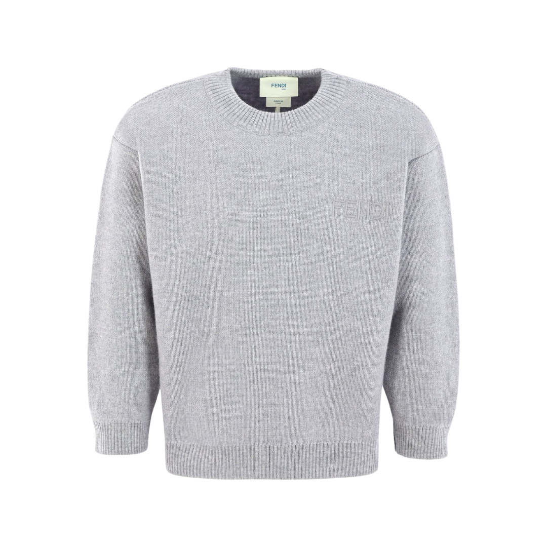 Fendi Kids sweater with logo for girls, grey knit available at Lestyle Boutique Melbourne