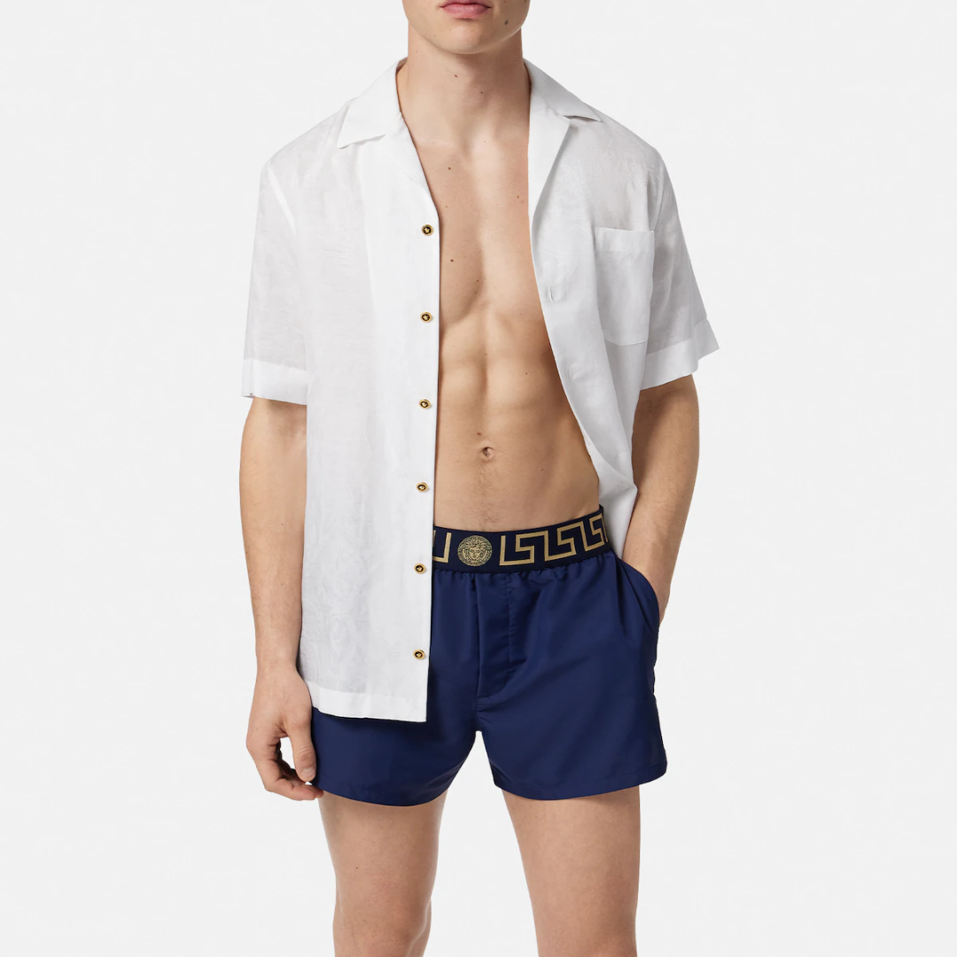 VERSACE SWIM SHORTS featuring Greca border and Medusa motif on waistband available at Lestyle Boutique Melbourne