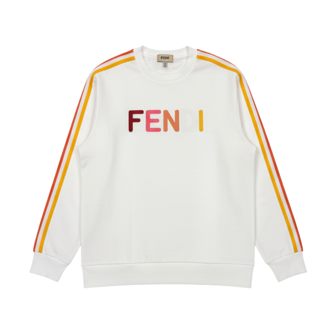 Fendi Kids Sweatshirt featuring color-block logo lettering and striped sleeves available at Lestyle Boutique Melbourne