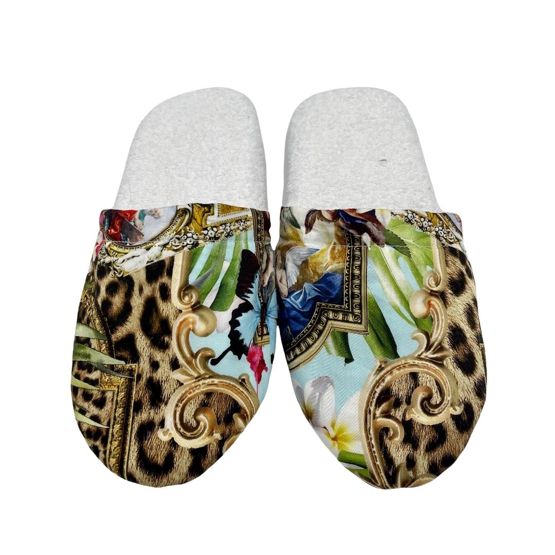 PHILLIP PLEIN SLIPPERS featuring ornate baroque pattern and leopard print available at Lestyle Boutique Melbourne