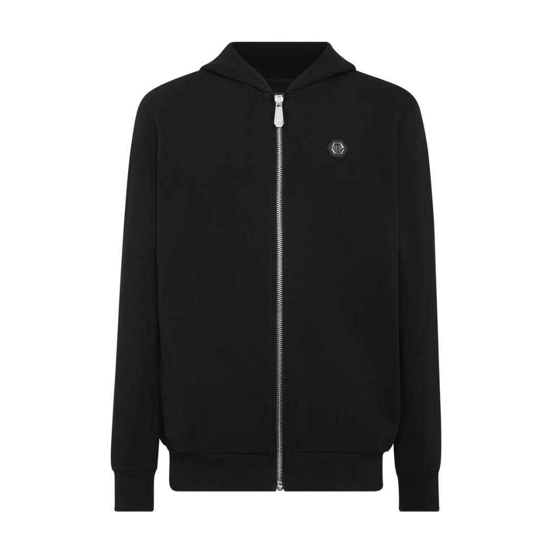 PHILIPP PLEIN ZIP-UP HOODIE featuring logo patch available at Lestyle Boutique Melbourne
