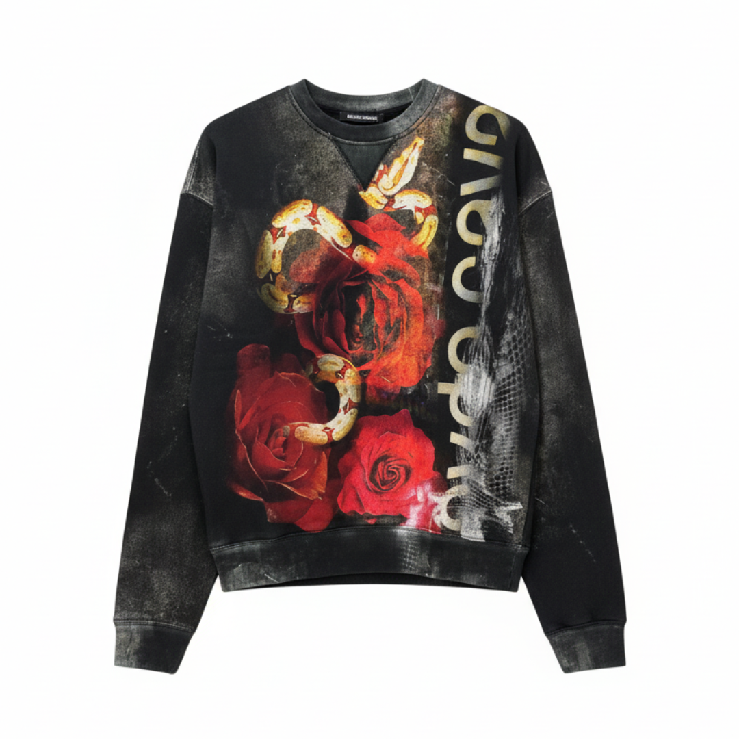 Roberto Cavalli sweatshirt featuring large floral rose print available at Lestyle Boutique Melbourne