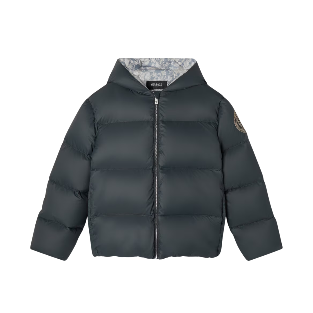 VERSACE KIDS HOODED PUFFER JACKET featuring Medusa thread-embroidery available at Lestyle Boutique Melbourne