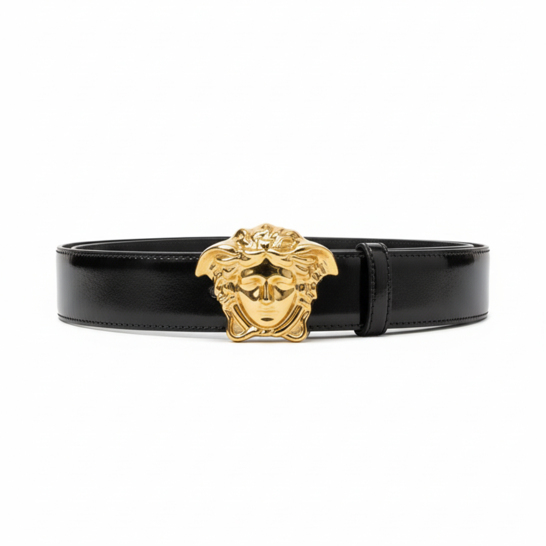 Versace belt featuring gold-tone Medusa buckle available at Lestyle Boutique Melbourne
