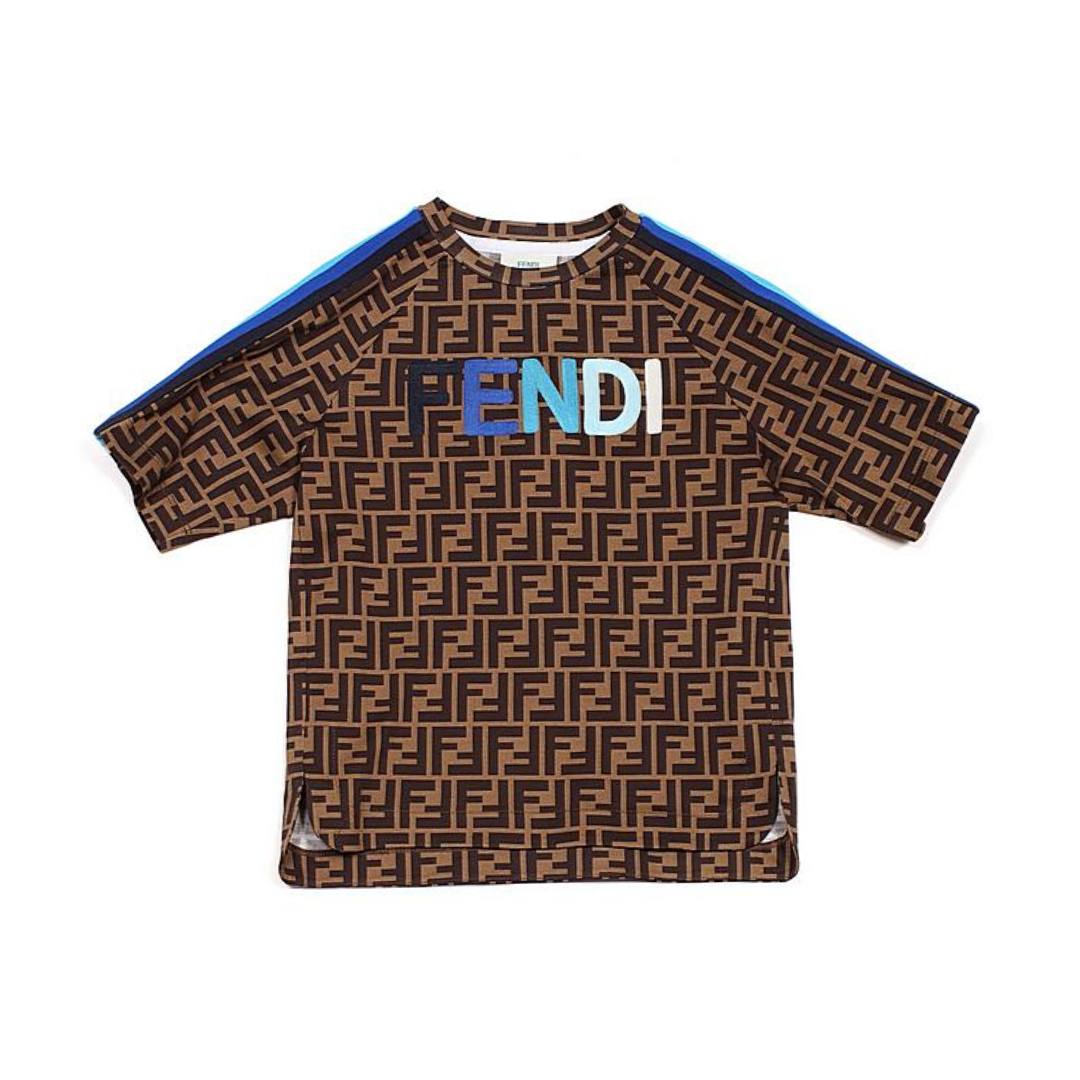 Fendi T-SHIRT KIDS featuring bold blue logo on an all-over FF pattern available at Lestyle Boutique Melbourne