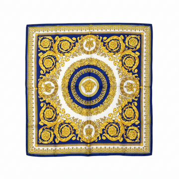 VERSACE silk scarf featuring ornate gold baroque pattern available at Lestyle Boutique Melbourne