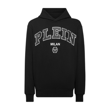 PHILIPP PLEIN logo-print cotton-blend hoodie featuring MILAN logo available at Lestyle Boutique Melbourne