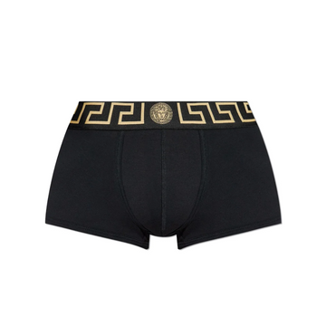 VERSACE LOW TRUNKS featuring gold Greek key waistband with Medusa emblem available at Lestyle Boutique Melbourne