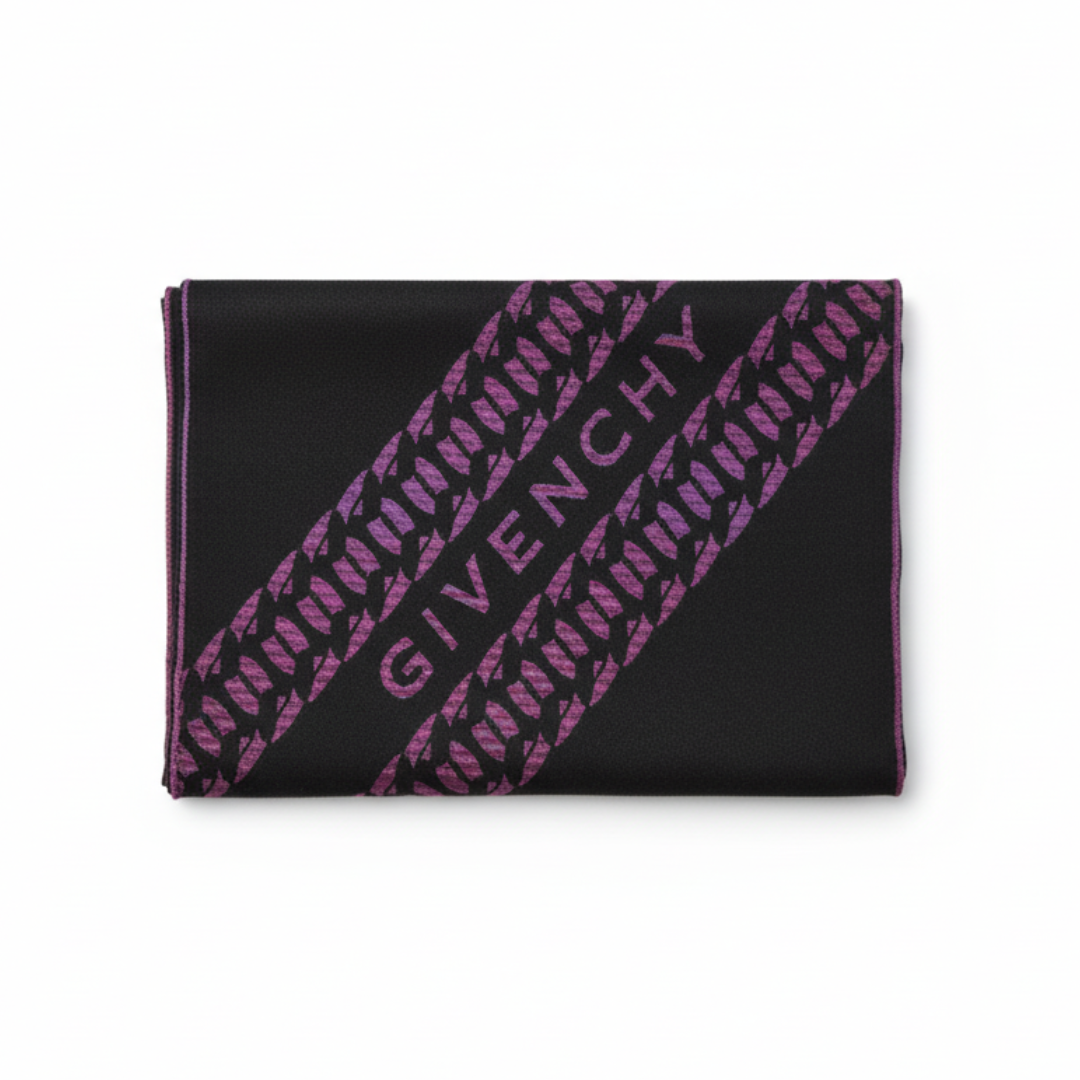 Givenchy scarf featuring diagonal purple logo stripes available at Lestyle Boutique Melbourne