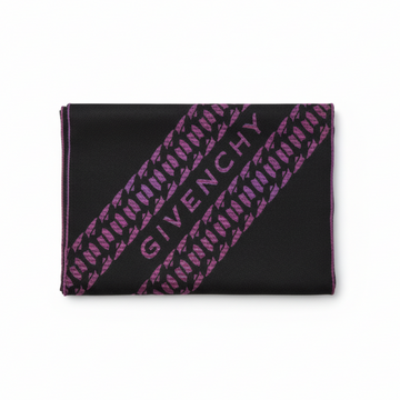 Givenchy scarf featuring diagonal purple logo stripes available at Lestyle Boutique Melbourne