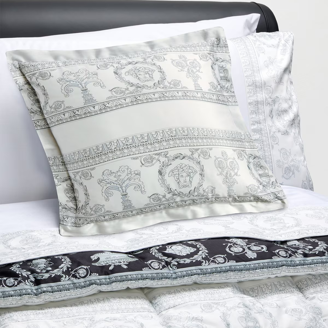 Versace Pillow featuring I ♥ Baroque print, reversible with two tones and frame trim available at Lestyle Boutique Melbourne