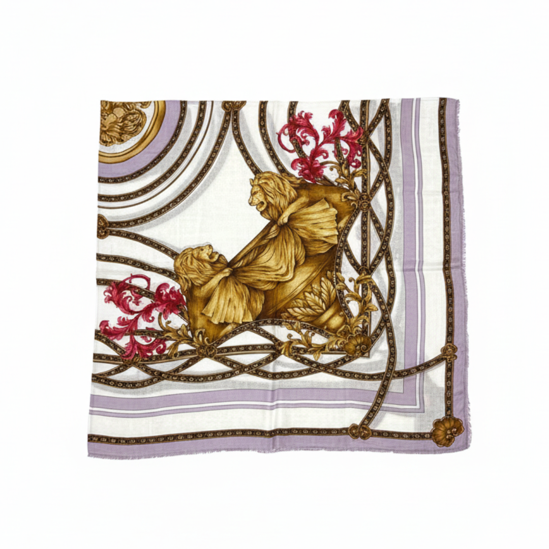 Versace silk scarf featuring ornate baroque print available at Lestyle Boutique Melbourne