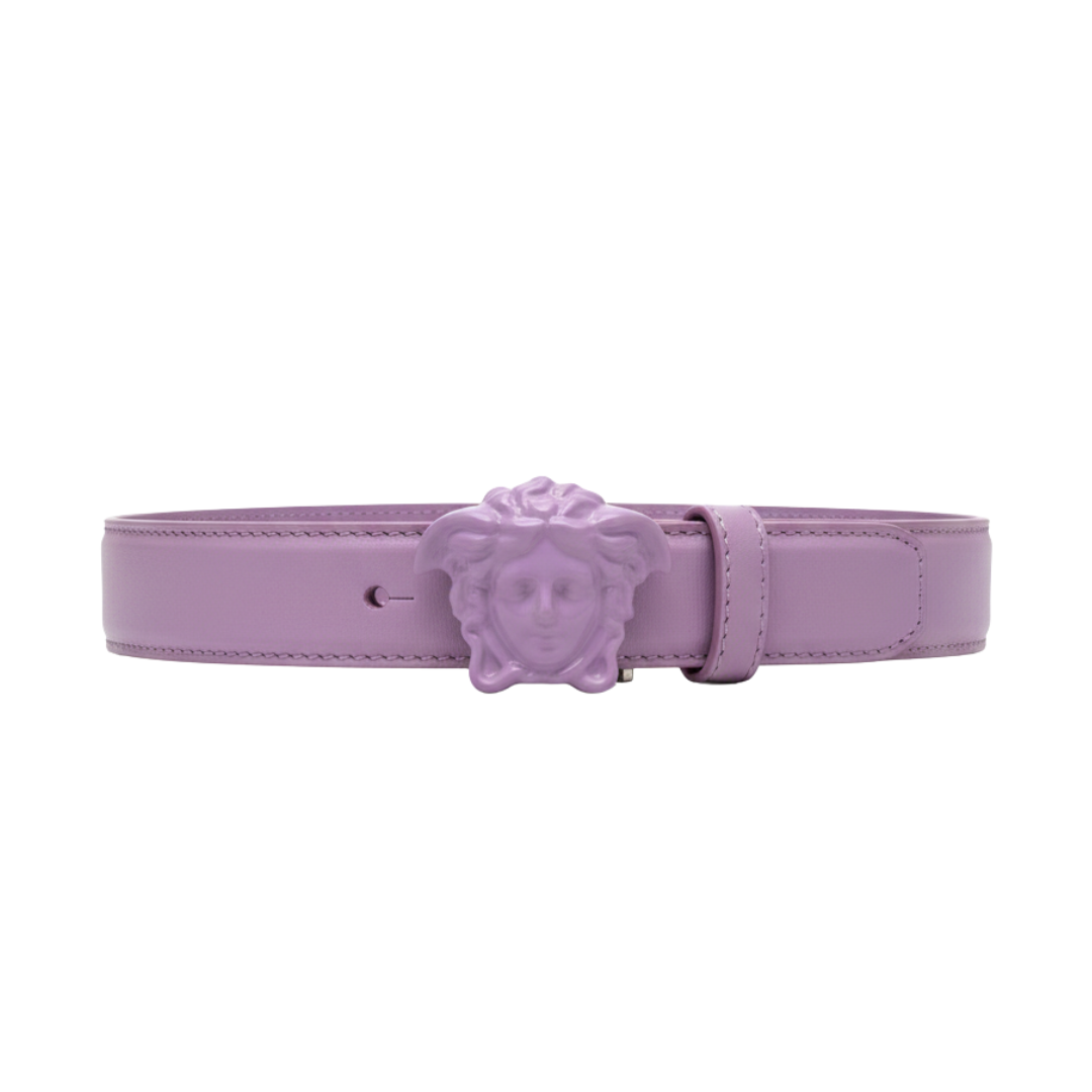 Versace belt 2 cm wide featuring Medusa head buckle in lavender, available at Lestyle Boutique Melbourne