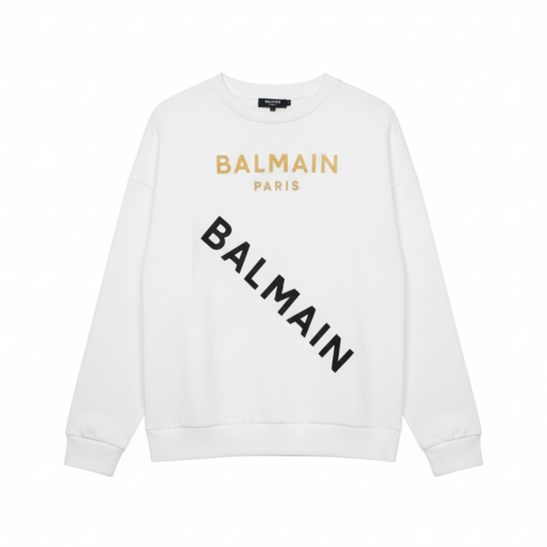 Balmain sweatshirt featuring oversized fit and gold logo available at Lestyle Boutique Melbourne