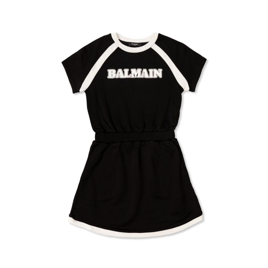 Balmain Kids logo-print short-sleeve dress featuring logo print on front available at Lestyle Boutique Melbourne