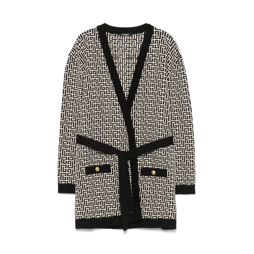 Balmain coat featuring monogram-jacquard pattern available at Lestyle Boutique Melbourne