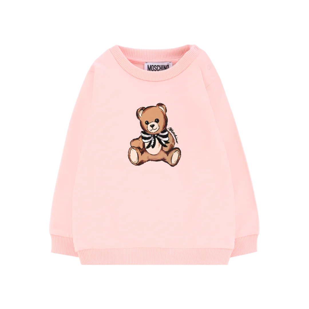 Moschino Kids pink sweatshirt featuring teddy bear graphic available at Lestyle Boutique Melbourne