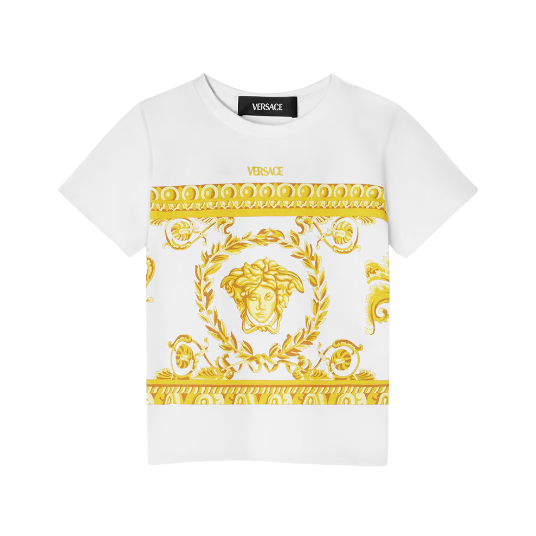 Versace T-shirt featuring gold Medusa head print and baroque motif available at Lestyle Boutique Melbourne