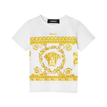 Versace T-shirt featuring gold Medusa head print and baroque motif available at Lestyle Boutique Melbourne