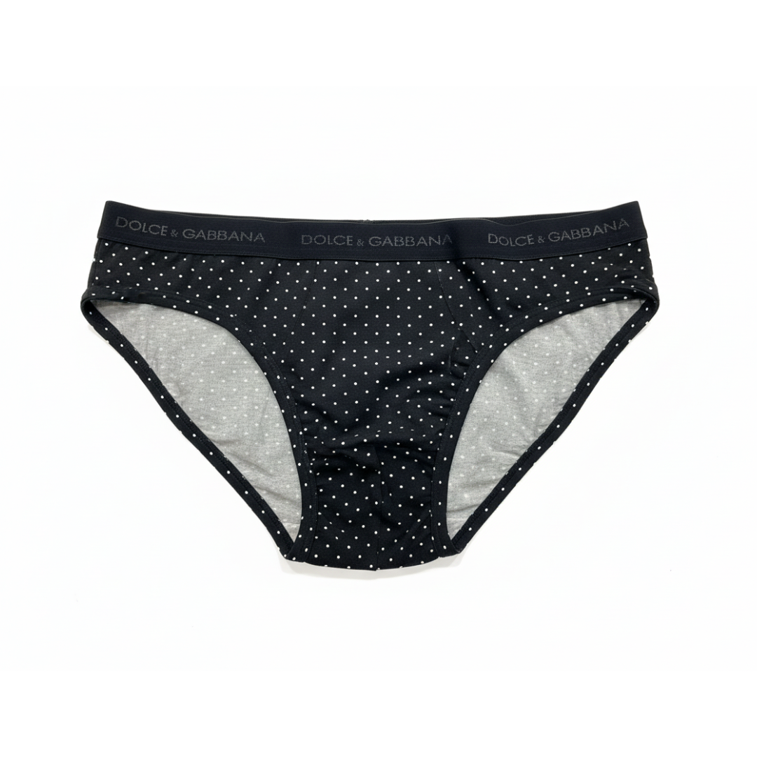 Dolce & Gabbana briefs featuring black polka dot print and branded waistband available at Lestyle Boutique Melbourne