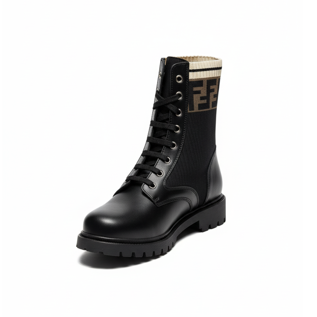 Fendi boot featuring FF logo knit cuff available at Lestyle Boutique Melbourne