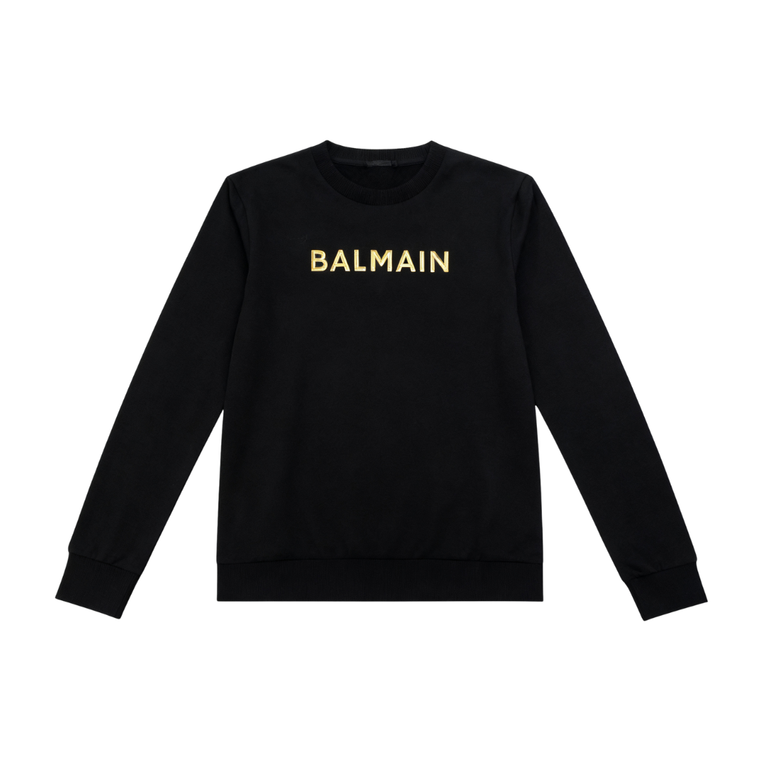 Balmain sweatshirt with gold logo on black fabric available at Lestyle Boutique Melbourne